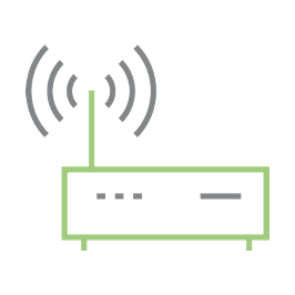 Icon of a wireless router representing solutions by technology.